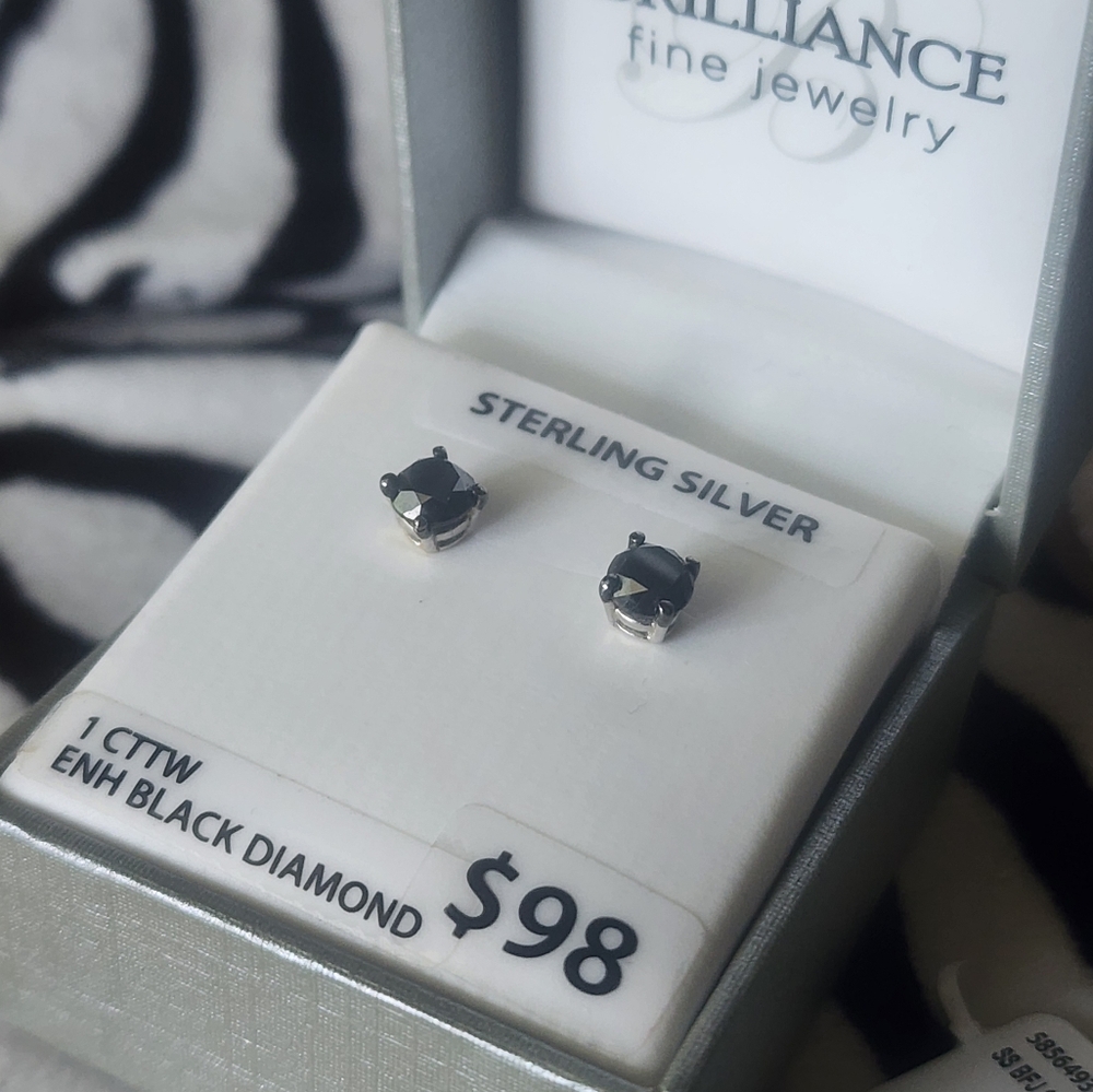 Black Diamond sterling silver stud earrings from Brilliance fine jewelry
